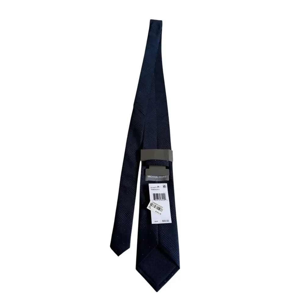 NWT Michael Kors Blue Dotted Glen Check Silk Blend Necktie Tie